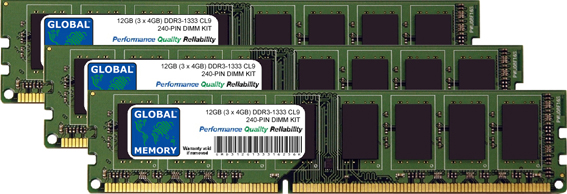 12GB (3 x 4GB) DDR3 1333MHz PC3-10600 240-PIN DIMM MEMORY RAM KIT FOR PC DESKTOPS/MOTHERBOARDS